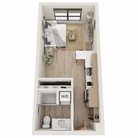 Floor plan for studio, 1 bath, 495 sqft
